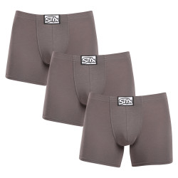 3PACK pánské boxerky Styx long klasická guma tmavě šedé (3F1063)